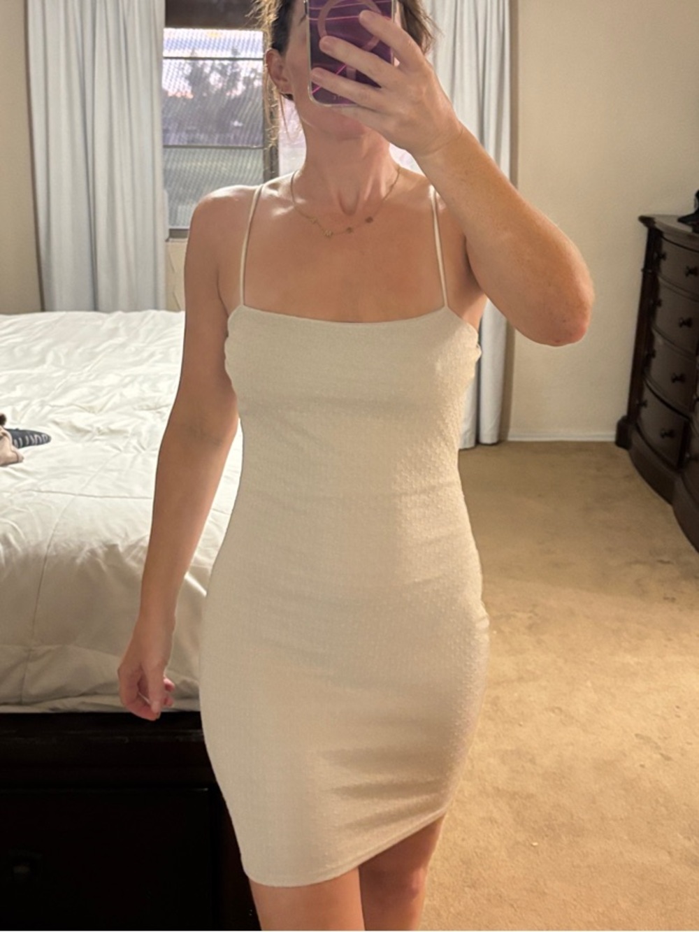 Nasty Gal Cream Spaghetti-Strap Mini Dress